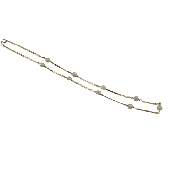 Vintage 14 Karat Yellow Gold and Jadeite Station Necklace #15665 - Picture 2 of 7